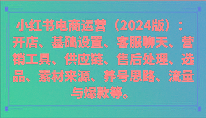 小红书电商运营(2024版)：开店、设置、供应链、选品、素材、养号、流量与爆款等-随风资源网