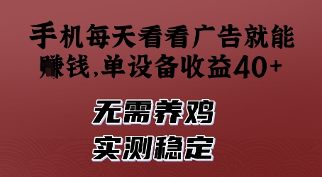手机每天看看广告就能挣钱，单设备收益40+，无需养鸡，实测稳定【揭秘】-随风资源网