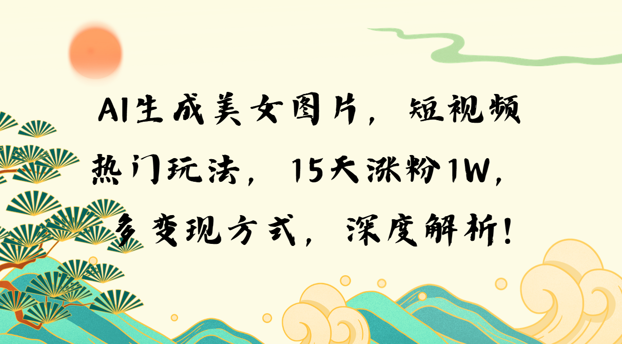AI生成美女图片，短视频热门玩法，15天涨粉1W，多变现方式，深度解析!-随风资源网