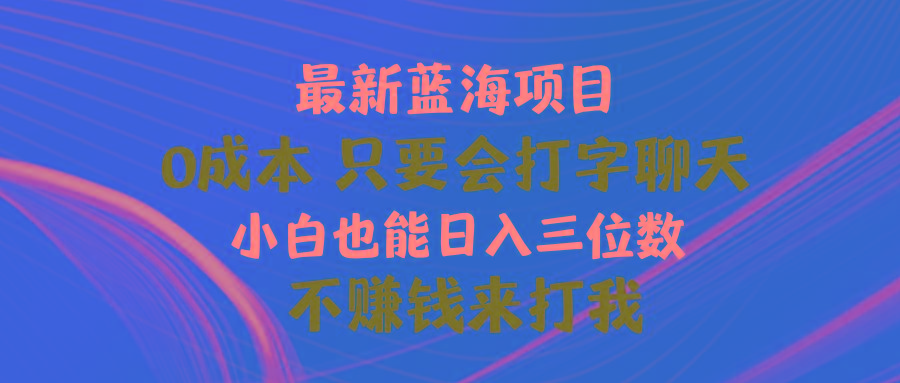 最新蓝海项目 0成本 只要会打字聊天 小白也能日入三位数 不赚钱来打我-随风资源网