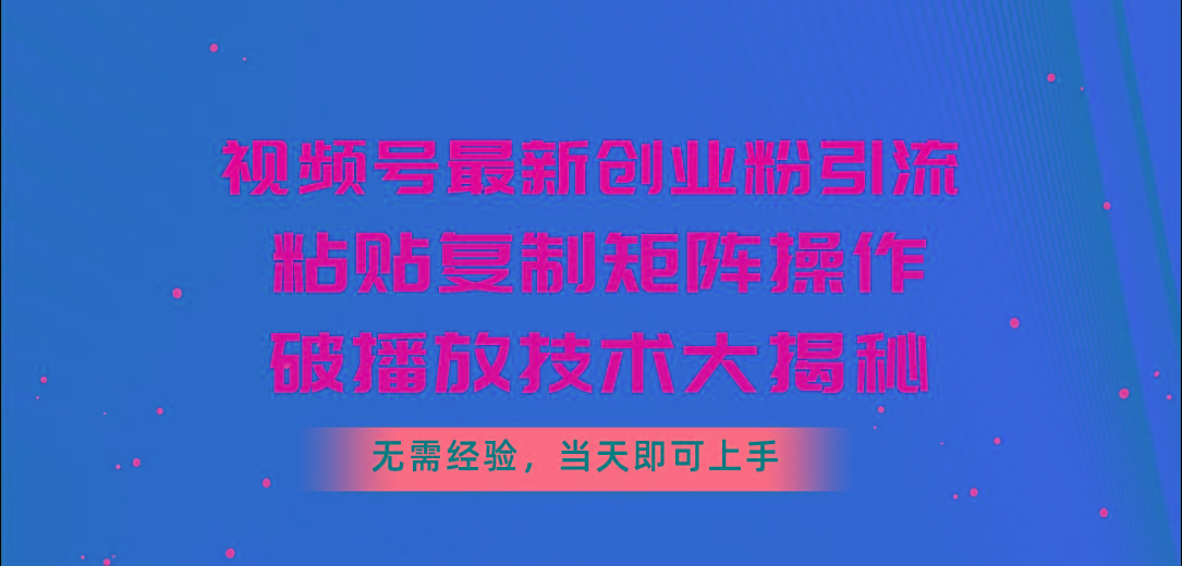 视频号最新创业粉引流，粘贴复制矩阵操作，破播放技术大揭秘，无需经验…-随风资源网