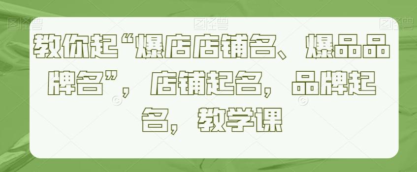 教你起“爆店店铺名、爆品品牌名”，店铺起名，品牌起名，教学课-随风资源网