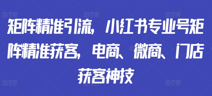矩阵精准引流，小红书专业号矩阵精准获客，电商、微商、门店获客神技-随风资源网
