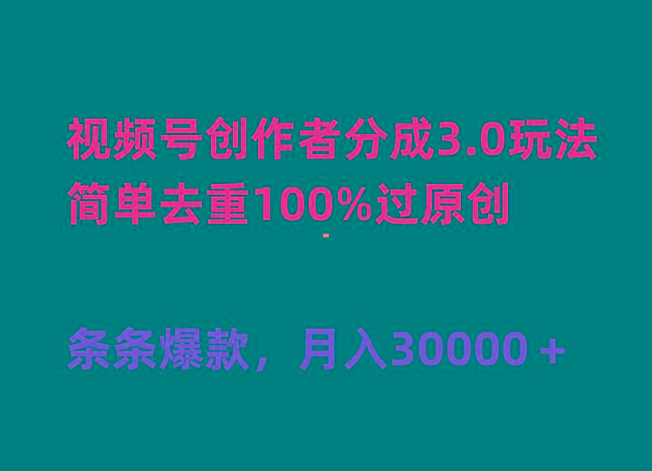 (10002期)视频号创作者分成3.0玩法，简单去重100%过原创，条条爆款，月入30000＋-随风资源网