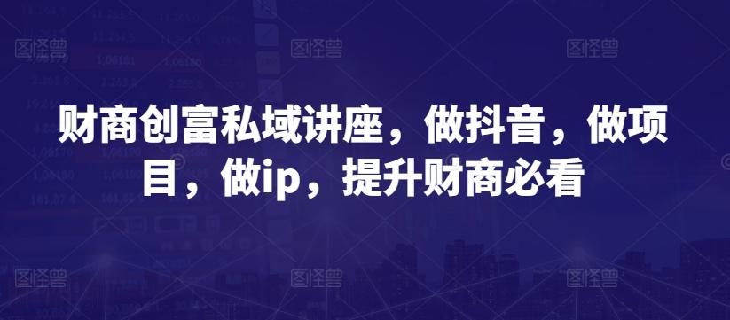 财商创富私域讲座，做抖音，做项目，做ip，提升财商必看-随风资源网