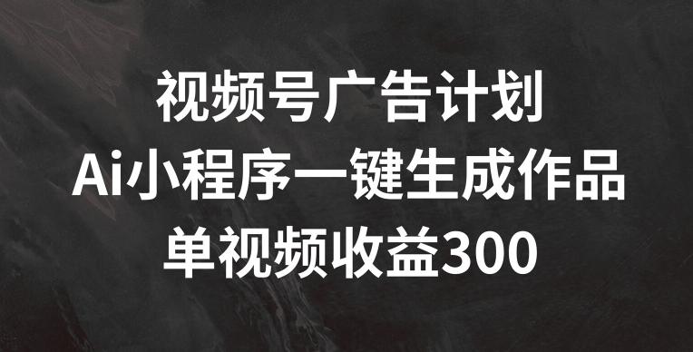 视频号广告计划，AI小程序一键生成作品， 单视频收益300+【揭秘】-随风资源网