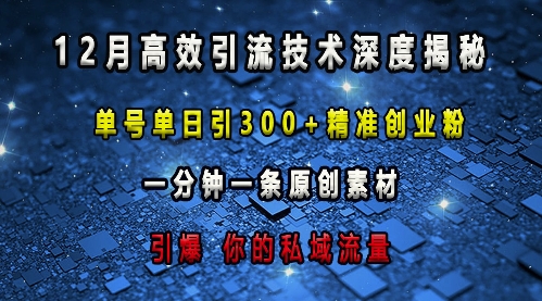最新高效引流技术深度揭秘 ，单号单日引300+精准创业粉，一分钟一条原创素材，引爆你的私域流量-随风资源网