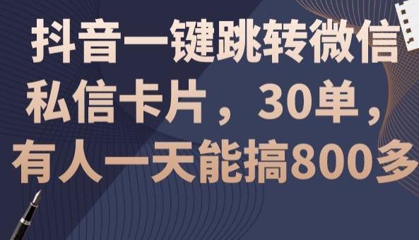 抖音一键跳转微信私信卡片，30单，一天能搞800多-随风资源网