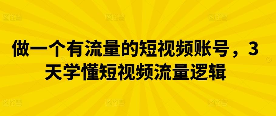 做一个有流量的短视频账号，3天学懂短视频流量逻辑-随风资源网