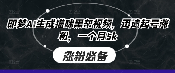 即梦AI生成猫咪黑帮视频，迅速起号涨粉，一个月5k-随风资源网