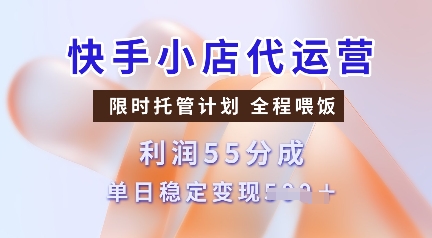 快手小店代运营，限时托管计划，收益55分，单日稳定变现多张【揭秘】-随风资源网