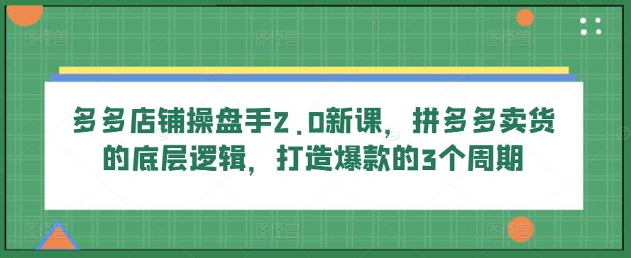 多多店铺操盘手2.0新课，拼多多卖货的底层逻辑，打造爆款的3个周期-随风资源网