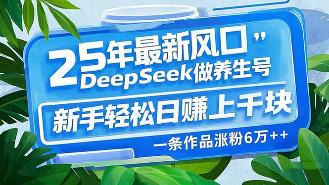 25年最新风口，用DeepSeek做养生号，新手轻松日赚上千块，一条作品涨粉…-随风资源网