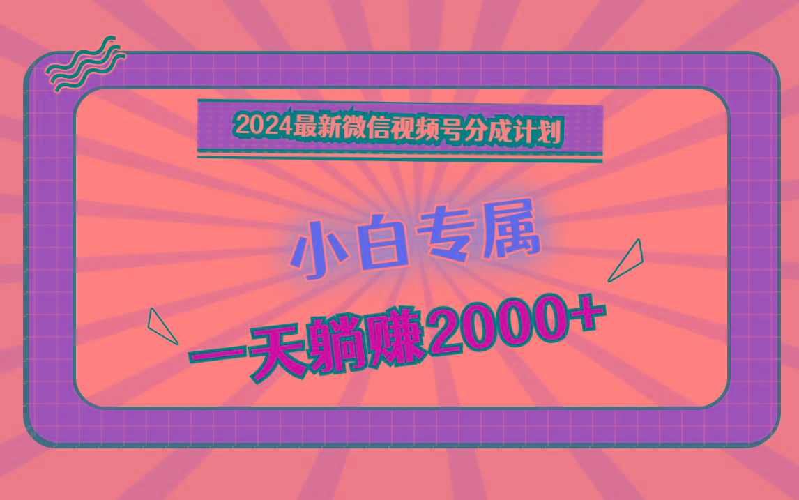 2024最新微信视频号分成计划，对新人友好，一天躺赚2000+-随风资源网