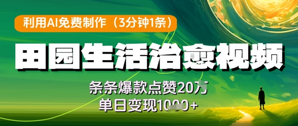 利用AI免费制作田园生活治愈视频，条条爆款点赞20W，单日变现几张-随风资源网
