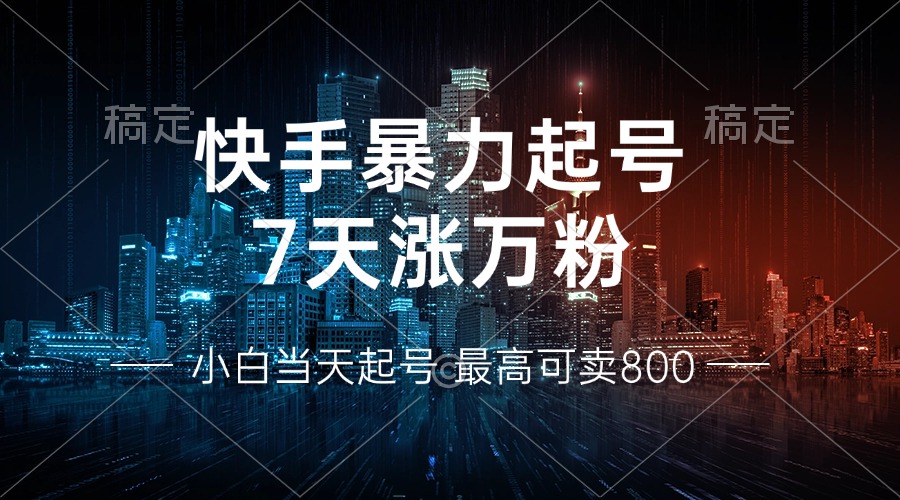 快手暴力起号，7天涨万粉，小白当天起号 多种变现方式，账号回收，单月…-随风资源网