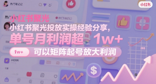 小红书聚光投放实操经验分享，单号月利润超1w+，可以矩阵起号放大利润-随风资源网