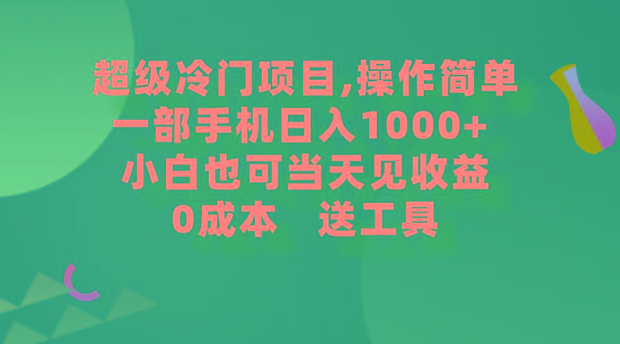 (9291期)超级冷门项目,操作简单，一部手机轻松日入1000+，小白也可当天看见收益-随风资源网
