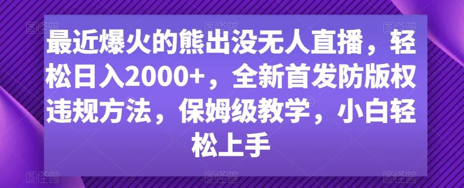 最近爆火的熊出没无人直播，轻松日入2000+，全新首发防版权违规方法【揭秘】-随风资源网