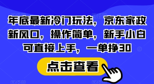 年底最新冷门玩法，京东家政新风口，操作简单，新手小白可直接上手，一单挣30【揭秘】-随风资源网