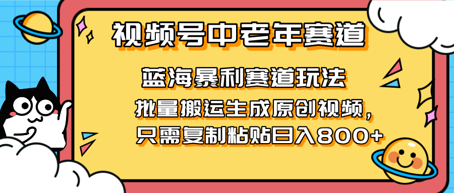 2025视频号中老年短视频蓝海暴利风口！复制粘贴搬运视频单日赚800+，无…-随风资源网