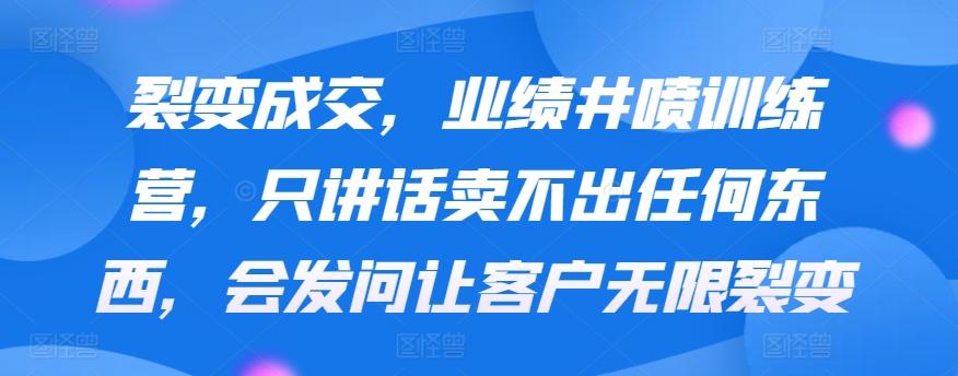 裂变成交，业绩井喷训练营，只讲话卖不出任何东西，会发问让客户无限裂变-随风资源网