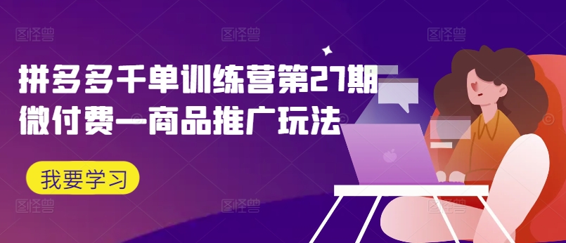 拼多多千单训练营第27期微付费—商品推广玩法-随风资源网