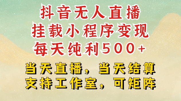 抖音无人直播挂载小程序变现每天纯利500+当天直播，当天结算支持工作室，可矩阵【揭秘】-随风资源网