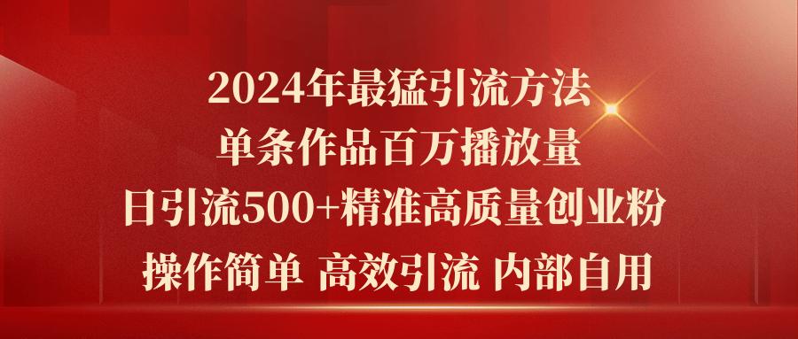 2024年最猛暴力引流方法，单条作品百万播放 单日引流500+高质量精准创业粉-随风资源网