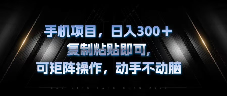 手机项目，日入300+，复制黏贴即可，可矩阵操作，动手不动脑-随风资源网