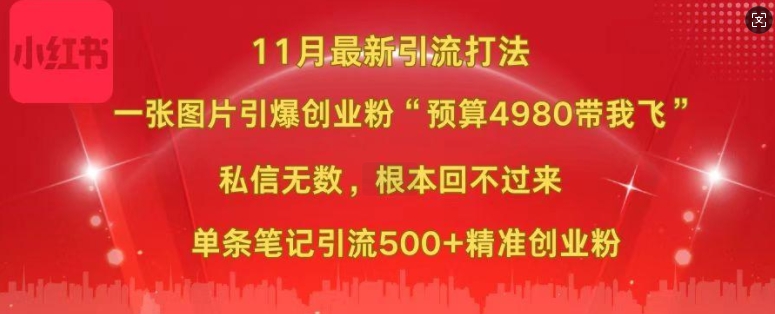 小红书11月最新图片打粉，一张图片引爆创业粉，“预算4980带我飞”，单条引流500+精准创业粉-随风资源网