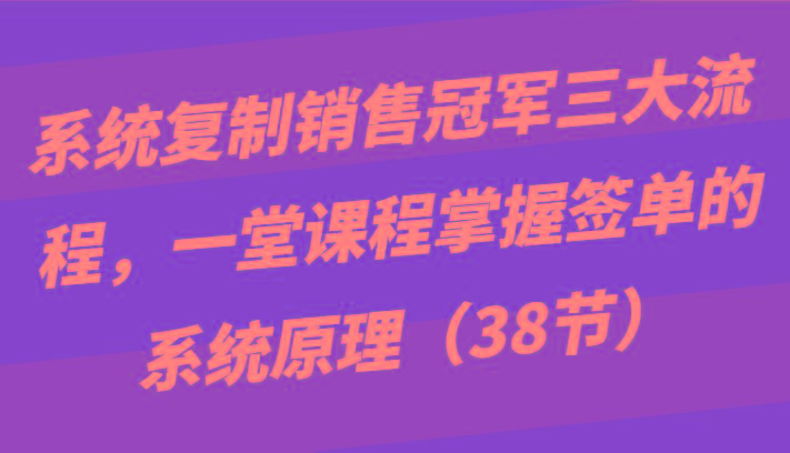 系统复制销售冠军三大流程，一堂课程掌握签单的系统原理(38节)-随风资源网