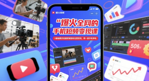爆火全网的手机短视频变现课，0基础教你拍摄剪辑涨粉运营变现，用一部手机挣钱-随风资源网