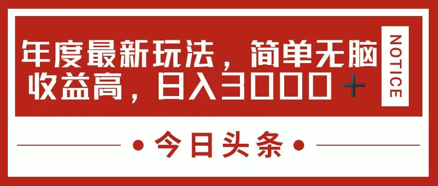 今日头条新玩法，简单粗暴收益高，日入3000+-随风资源网