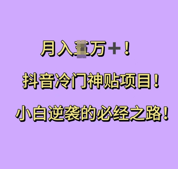抖音冷门神贴项目，小白逆袭的必经之路，月入过W【揭秘】-随风资源网