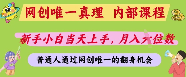 网创唯一真理，内部课程，新手小白当天上手，月入5位数，普通人通过网创唯一的机会【揭秘】-随风资源网