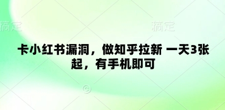 卡小红书漏洞，做知乎拉新 一天3张起，有手机即可-随风资源网
