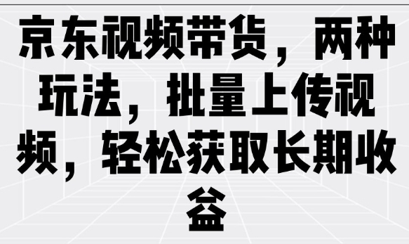 京东视频带货，两种玩法，批量上传视频，轻松获取长期收益-随风资源网