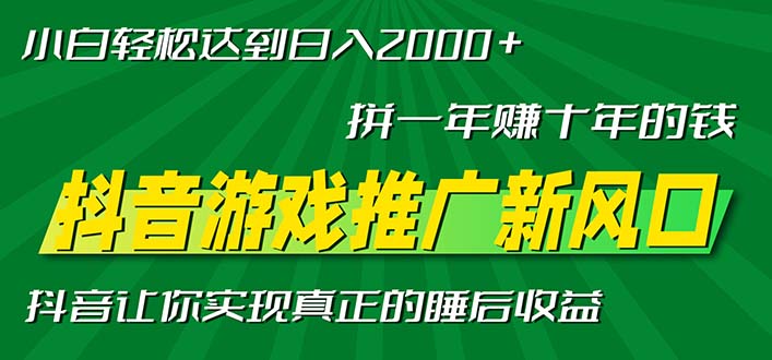 新风口抖音游戏推广—拼一年赚十年的钱，小白每天一小时轻松日入2000＋-随风资源网