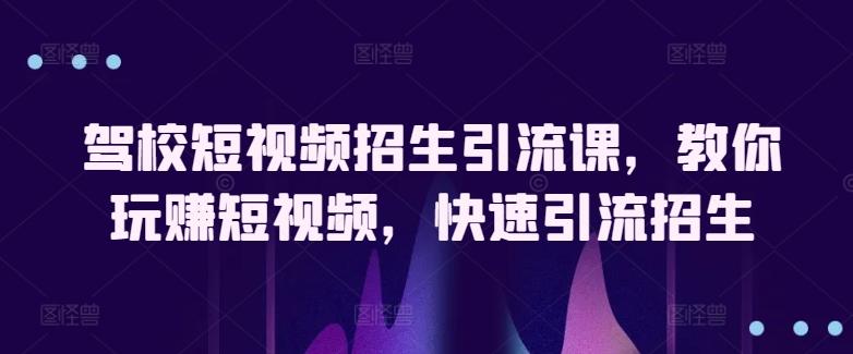 驾校短视频招生引流课，教你玩赚短视频，快速引流招生-随风资源网