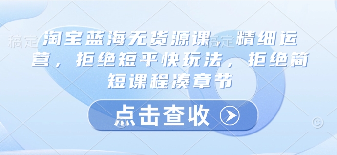 淘宝蓝海无货源课，精细运营，拒绝短平快玩法，拒绝简短课程凑章节-随风资源网