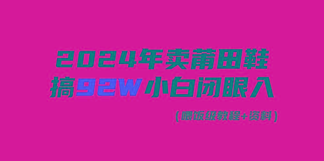 (9329期)2024年卖莆田鞋，搞了92W，小白闭眼操作！-随风资源网