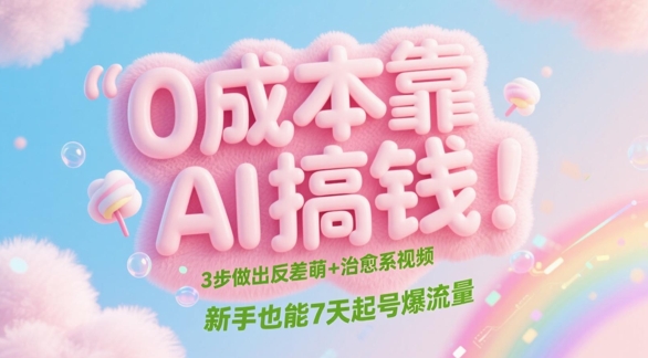 0成本靠AI搞钱！3步做出反差萌+治愈系视频，新手也能7天起号爆流量-随风资源网