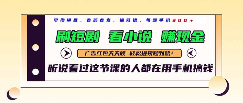 最新短剧平台，刷短剧，看小说，赚现金，一部手机日入300+-随风资源网