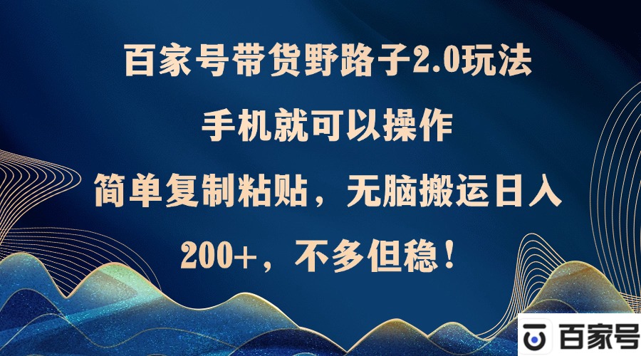 百家号带货野路子2.0玩法，手机就可以操作，简单复制粘贴，无脑搬运日…-随风资源网