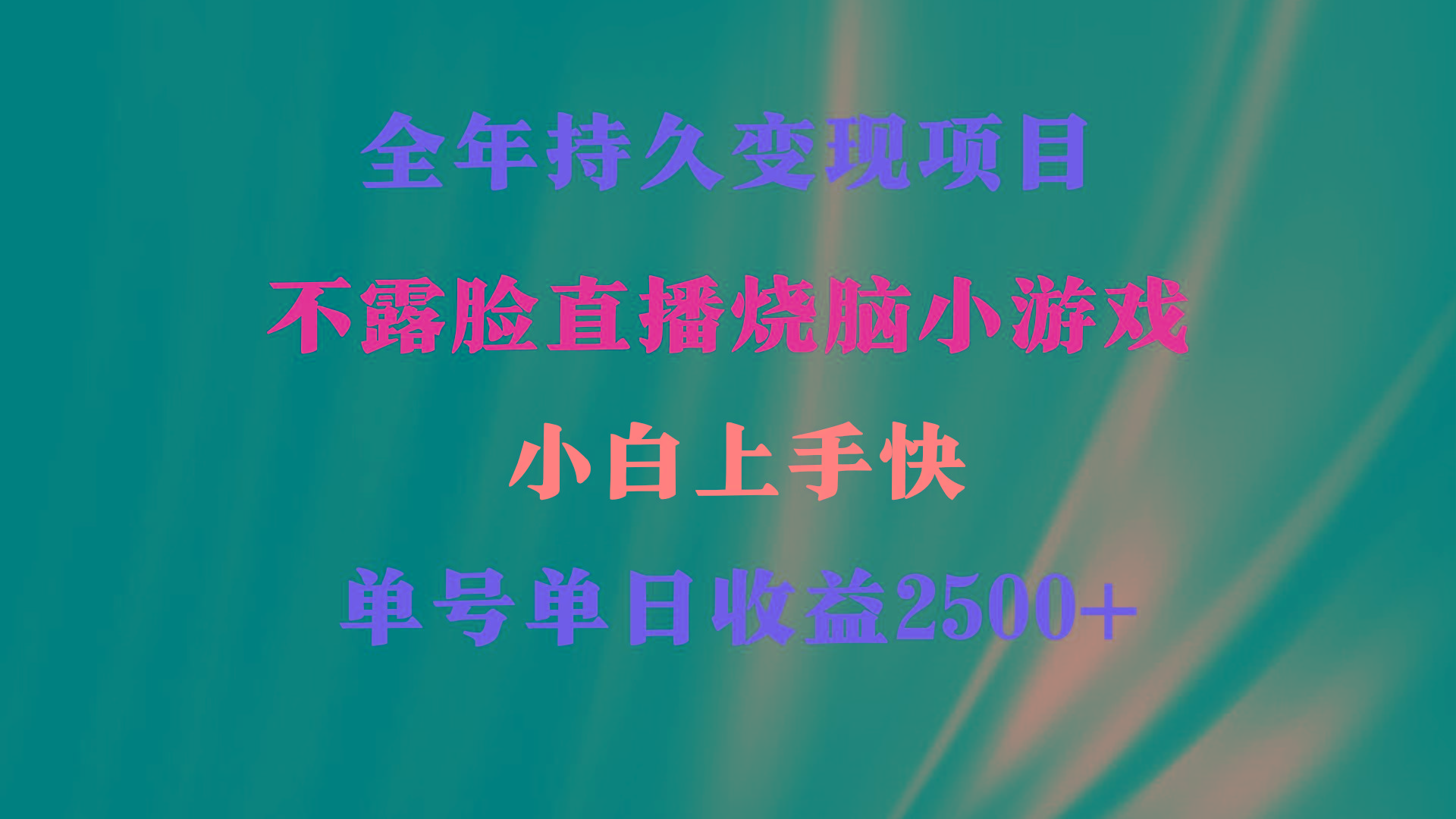 2024年 最优项目，烧脑小游戏不露脸直播  小白上手快 无门槛 一天收益2500+-随风资源网