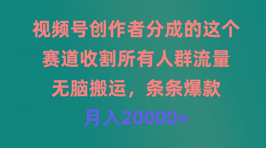 (9406期)视频号创作者分成的这个赛道，收割所有人群流量，无脑搬运，条条爆款，…-随风资源网