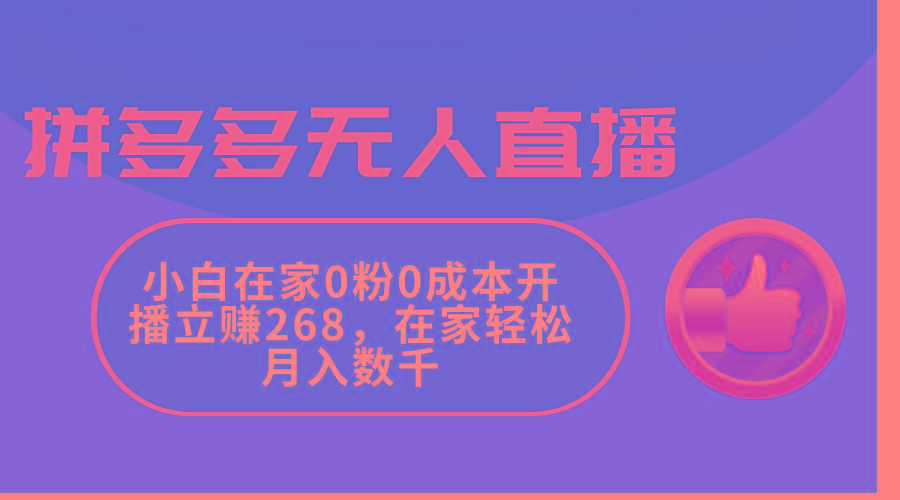 拼多多无人直播，小白在家0粉0成本开播立赚268，在家轻松月入数千-随风资源网