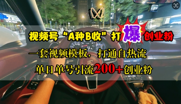 视频号“A种B收”打爆创业粉，一套视频模板打通自热流，单日单号引流200+创业粉-随风资源网