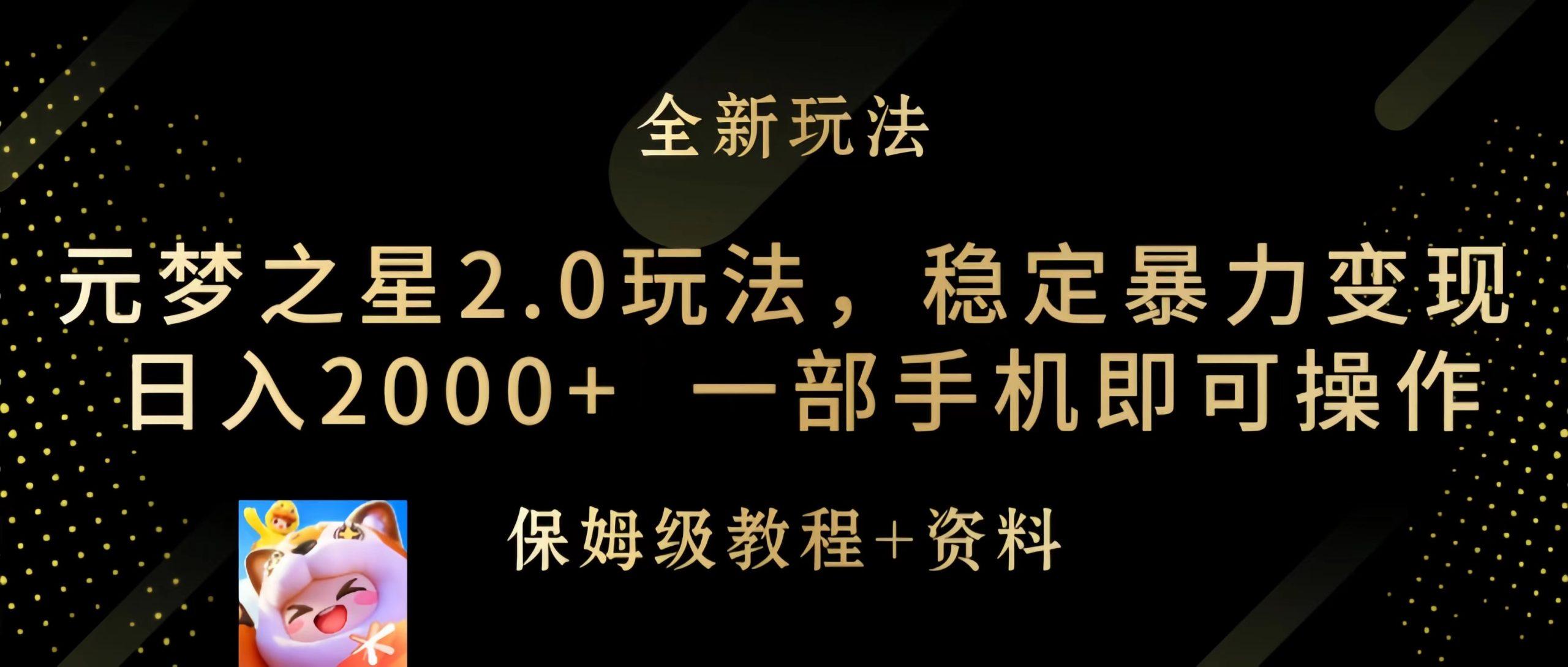 (9544期)元梦之星2.0玩法，稳定暴力变现，日入2000+，一部手机即可操作-随风资源网